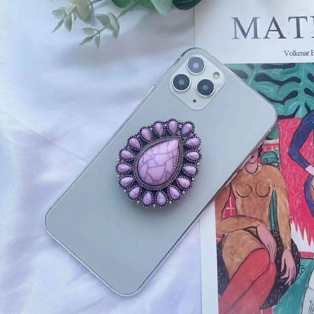 Brand New Western Ladies Lavender Stone Tear Drop Adjustable Phone Grip